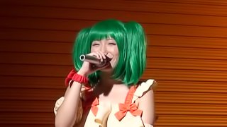 Kinky green-haired bitch Chika Arimura sings a song and masturbates